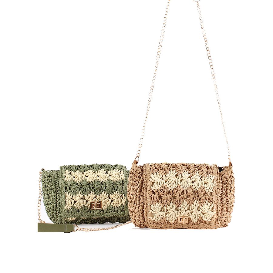 Women'S Raffia Bags - 여성용 밀짚 크로스백, 여름 패치워크 숄더백,