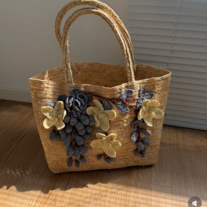 새로운 수제 라피아 3D 장미 핸드백, 손으로 짠 훅  - Women'S Raffia Bags 리뷰 및 가격