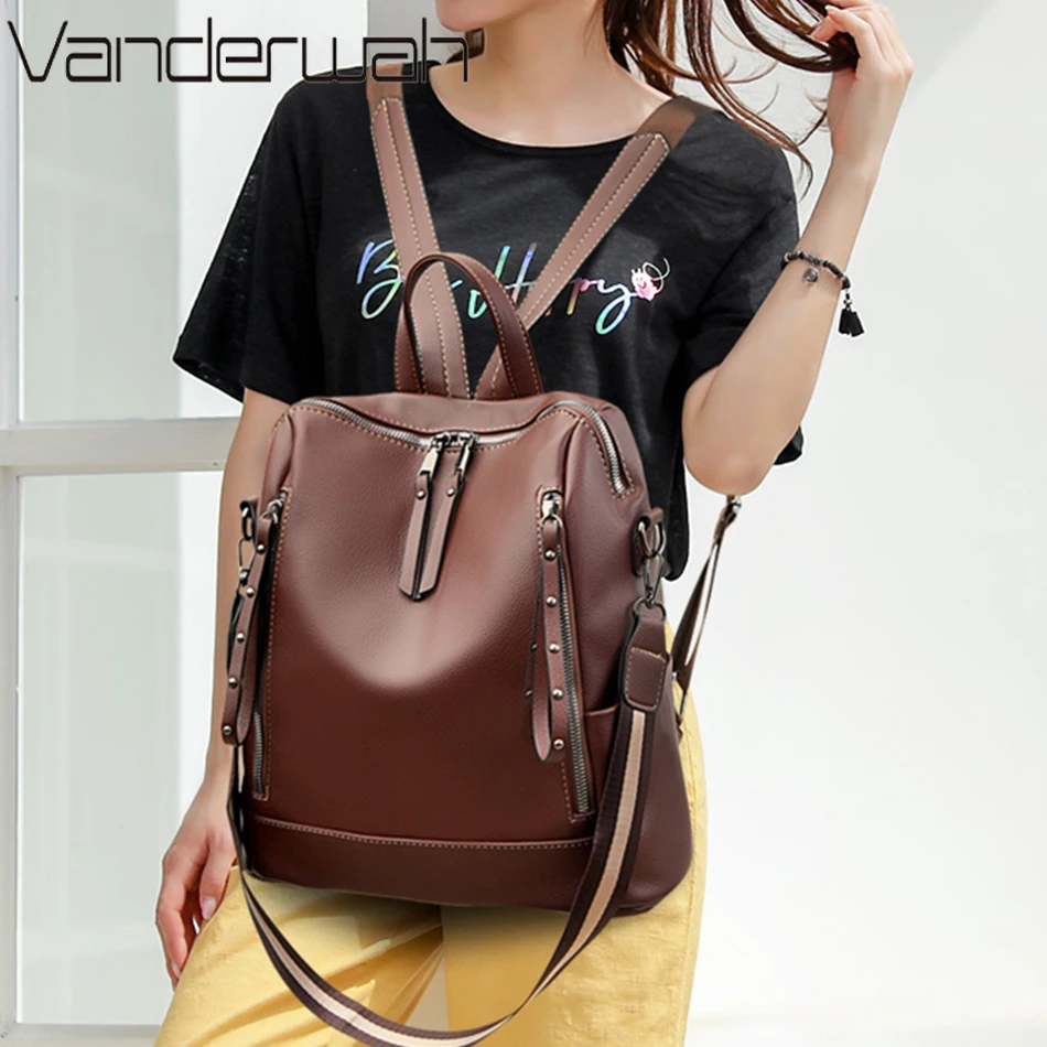 브랜드 럭셔리 배낭 부드러운 가죽 방수 배낭, 프레피  - Women Bags Branded 리뷰 및 가격