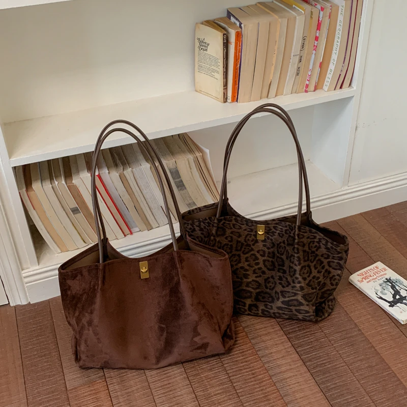 여성용 레트로 스타일 레오파드 무늬 스웨이드 토트백,  - Women'S Bags Handbags 리뷰 및 가격